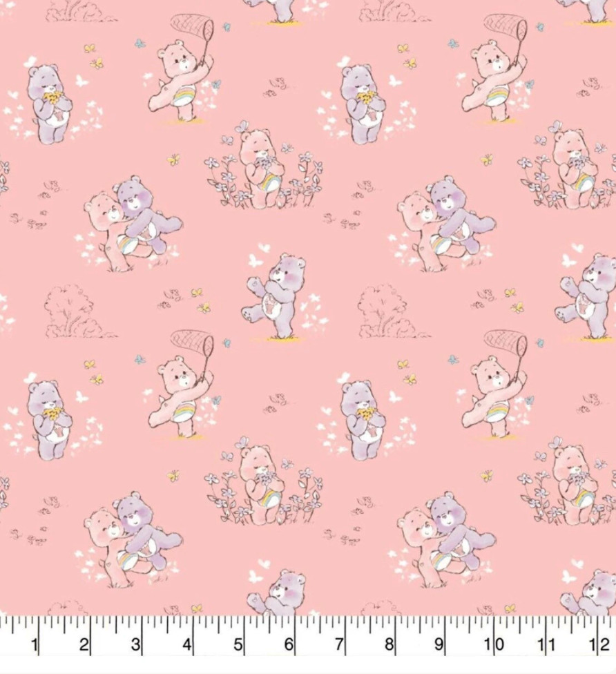 Care Bears Fabric Cheer Share Bear 1.5 yards 100% Cotton camelot pink purple new
