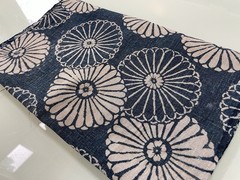 Vintage Japanese Handwoven Katazome Boro Indigo Fabric Chrysanthemum Faded 62″