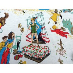 Vtg 1950s Peter Pan Neverland Barkcloth Fabric 61×44 MCM Rare Novelty Textile