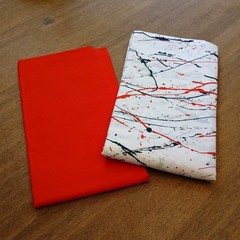 Vintage Coordinating Cotton Fabrics Red Solid & Red White Black Print 3 Yards