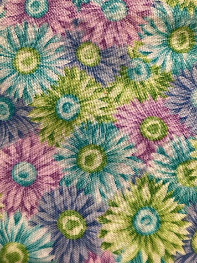 Fresh Green Periwinkle Mauve Daisies Allover Print Cotton Fabric Traditions 14″