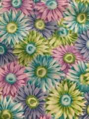 Fresh Green Periwinkle Mauve Daisies Allover Print Cotton Fabric Traditions 14″