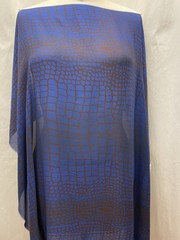 100% Silk Double Georgette Cobalt Blue Brown Gator Fabric 1 Yard 10″ Long 54″ W