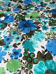 Dupont Upholstery Fabric Floral Print 1/2 yard x 46″ Blue/Green Vtg