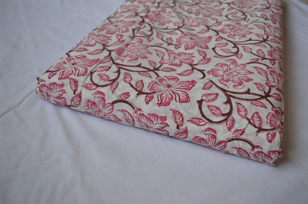 2 Yard Hand Block Print Floral Fabric 100%Cotton NO TARRIF CHARGES 100%✅ZK_211