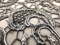 Black/Silver Metallic Guipure Lace Fabric 2 yds 50″ Embroidered Venetian Lace