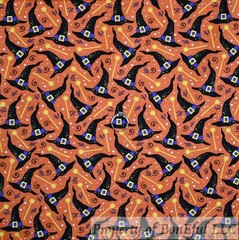 BonEFul FQ Cotton Quilt Orange Black B&W Dot Witch Hat Unisex Yellow Star SCHOOL