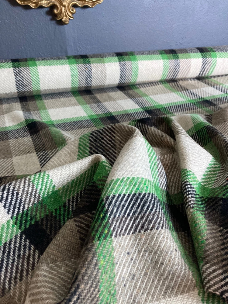 100% Wool Plaid Coating Fabric 61″ Wide Pendleton Style Half Yard New Zealand