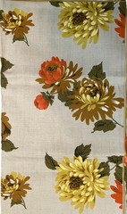 Vtg 1970s Flower Avocado Green/ Gold Tablecloth Or Fabric Large Print 52X70 NWOT