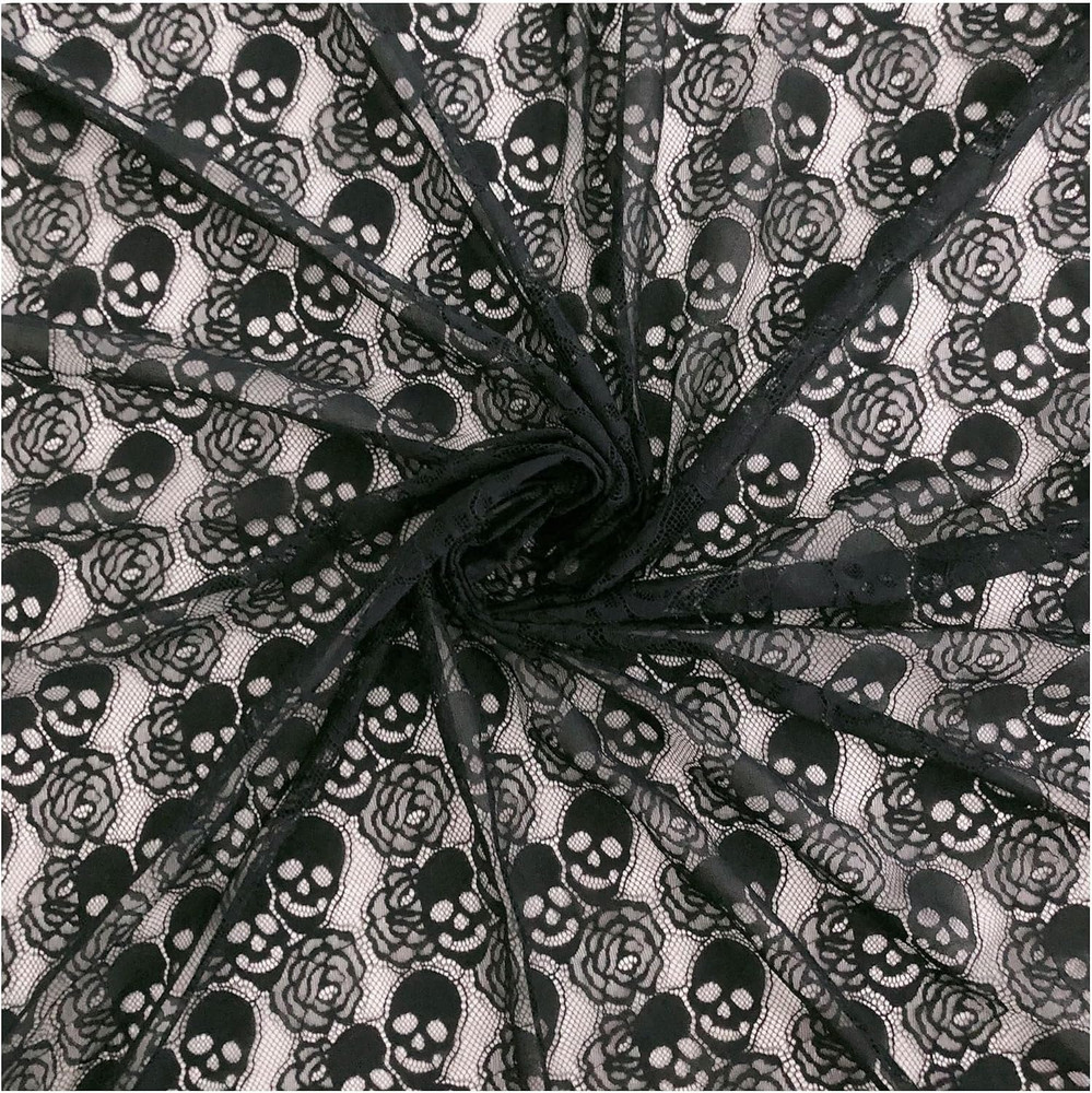 60 * 36 Inches Lace Fabric, 1 Yard Black Skull Pettern Lace Fabric, 1 Yd Non-Str