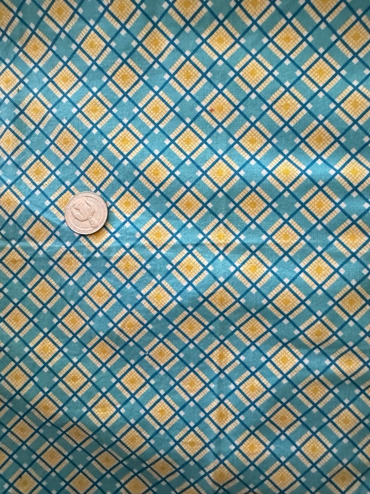 Quilting Fabric Aqua Teal Mustard Geometric Plaid 16×18 Remnant