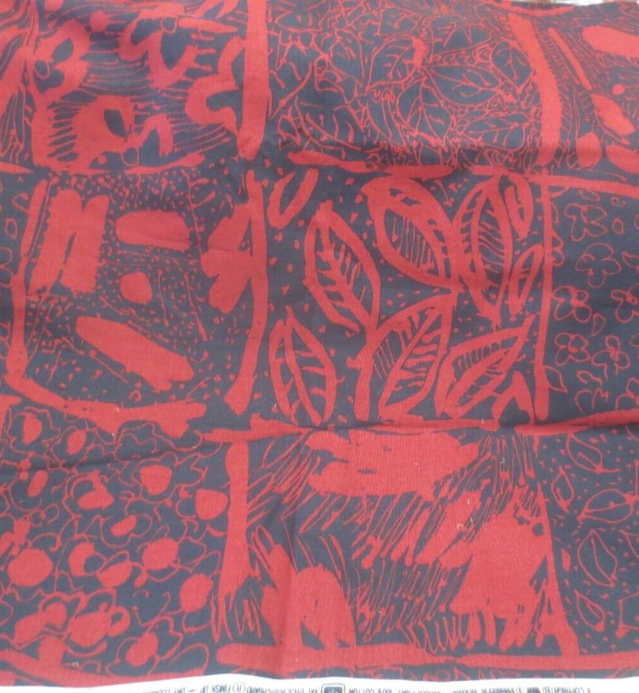 2 yds 32″ x 54″ wide Western Textile Screen Print Red Floral Upholstery Fabric