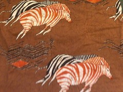 Tribal Zebras in Motion on Brown Cotton Fabric 2 Yards
