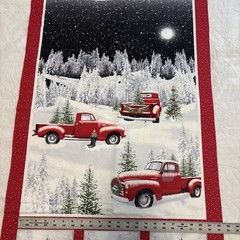 Christmas Red & White Truck Fabric 3 Panels For Quilting Read