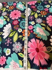 Fabric Lot 2 Yds 18 Ins 42 W Floral Op Art Flowers Home Decor Navy Pink Aqua