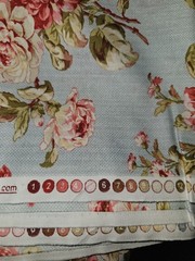 Red Rooster Fabrics Studio “Mrs Miniver”Roses On Blue Cotton Fabric 5 Yrds X 45”