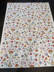 IKEA Alfhild Fagel Cotton Fabric Folk Art Bird Floral Rare 59×81” -2 Yards