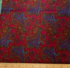 BLUE & GOLD PAISLEY ON DARK RED– 1 3/8 YARDS