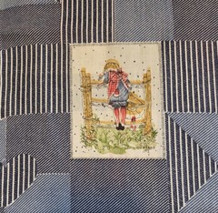 VTG American Greetings HOLLY HOBBY Denim Blue Patchwork Fabric 45″ x 57″ OOP HTF