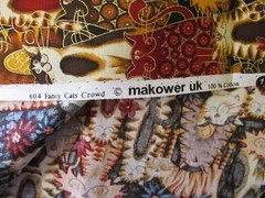Cotton Fabric Makower Fancy Cats Crowd Rich Colors Gold Metalic Outline BTYx44