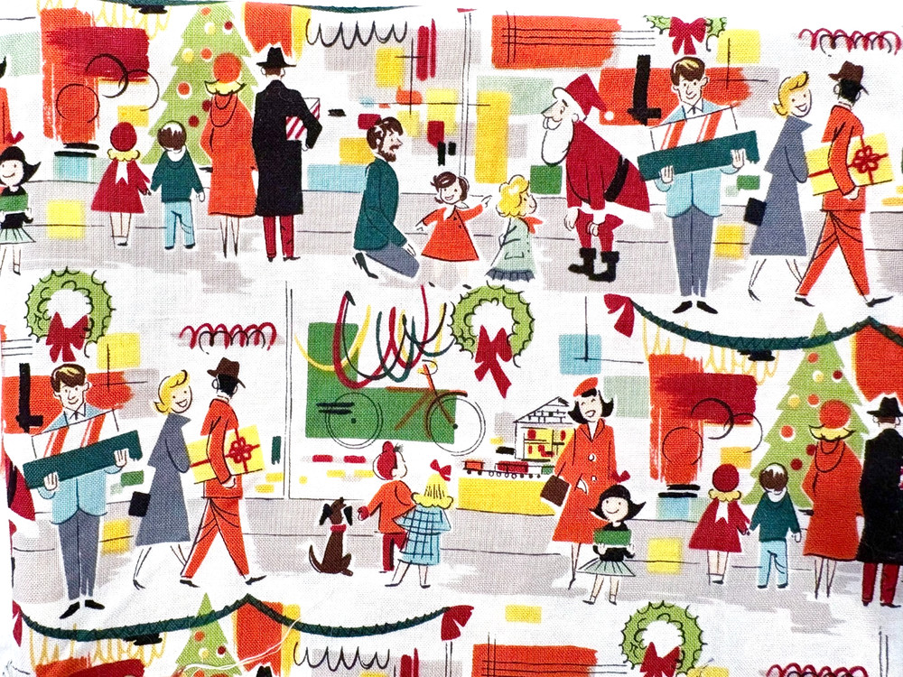 Alexander Henry Merry Main Street Christmas Fabric Remnant 36″ x 11″ Retro OOP