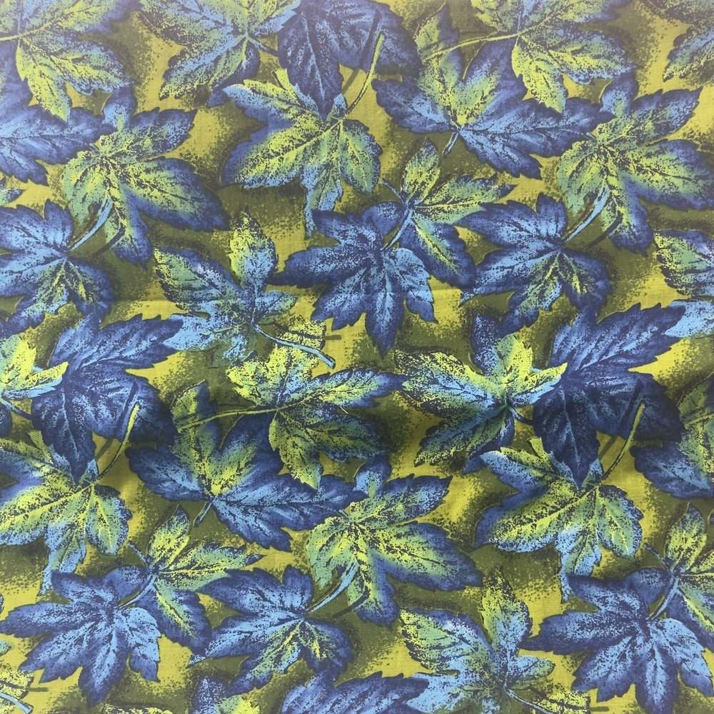 Blue/Green Leaves Cotton 3 1/2 Yards X 42″ Wide