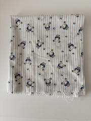 Vintage Fabric Teddy Bears with Overalls on White Black Pinstripe Hearts 45×48