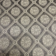 Fabric By The Yard Taupe Brown Diamond Lattice Floral Medallion Jacquard Weave