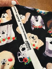 Super Snuggle Flannel Fabric Dogs w Flower Halo Wreaths on Black BTHY 42″W PUPS