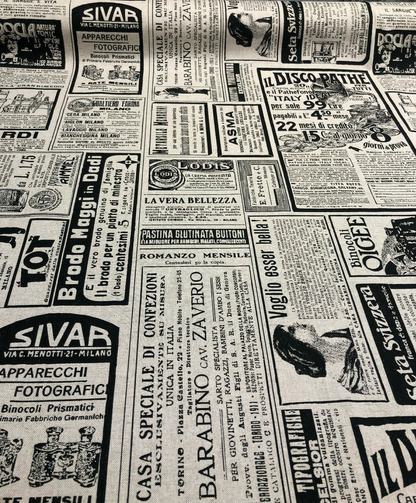 Newspaper Sepia Sordi Cotton Multipurpose Fabric by the yard
