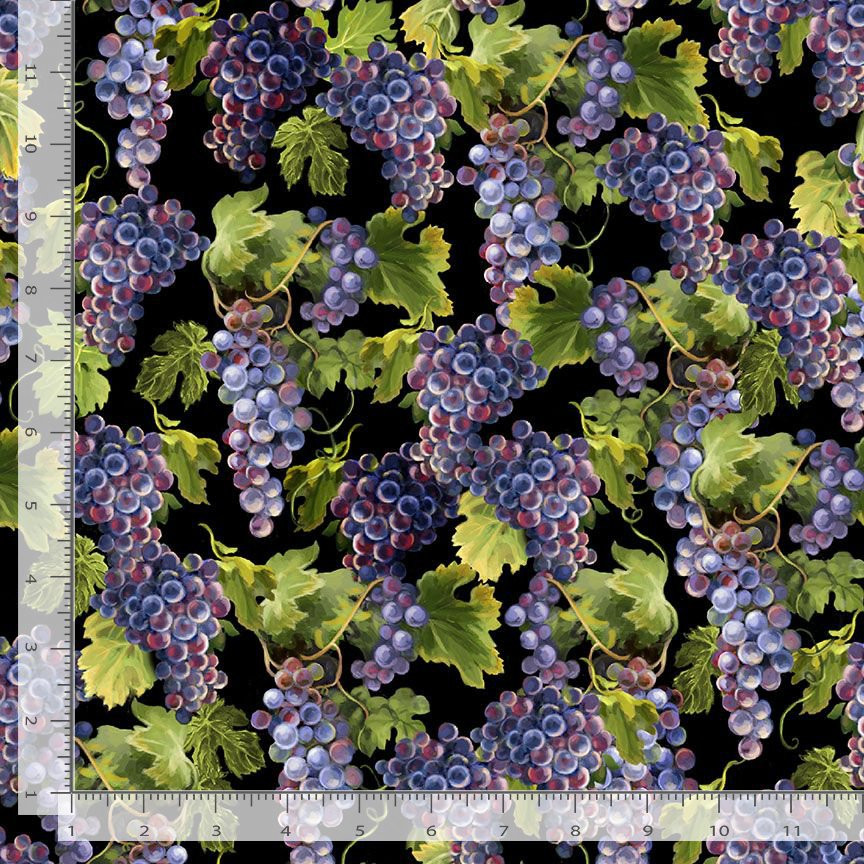 Food Fabric | Packed Grape Vines Purple Black | Timeless Treasures YARD