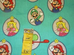 Super Mario Badge Green Cotton Fabric 1 Fat Quarter Nintendo Luigi Princess