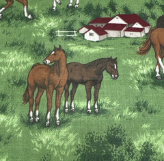 Cranston Horses Foal Barns Stables Ranch Green Quilting Cotton Fabric BTHY #59