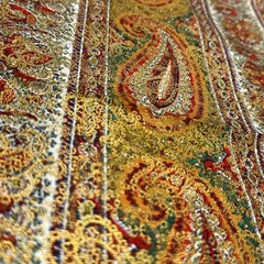 Vintage Style Paisley Floral Metallic Gold Iridescent Fabric Remnant 17×36