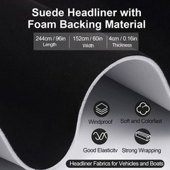 96” Suede Headliner Fabric 60″W Car Roof Liner Replacement Foam Back Black US