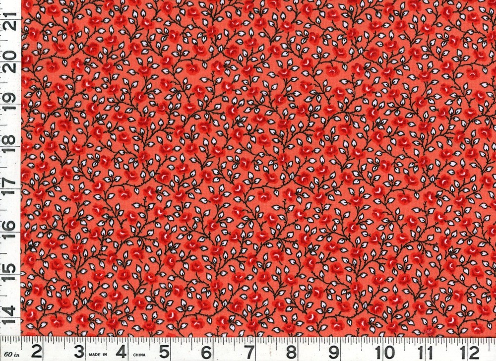 Dark Red Roses with Vines on Dk Orange Quilting & Sewing Fabric by Yard #749