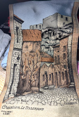 Vtg 7X14 LES BAUX Provence FRANCE Tisserand Silk Wall TAPESTRY FABRIC Hang PANEL