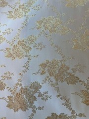 Cream & Gold Roses Floral – Faux Silk Brocade Jacquard Fabric
