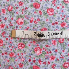 Yard ~ Country Floral Cottage Rose On Blue ~ $3.99 Ships Any Amount Of Fabric.