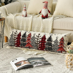 Watercolor Red and Black Buffalo Plaid Christmas Trees Long Lumbar Pillow Cover