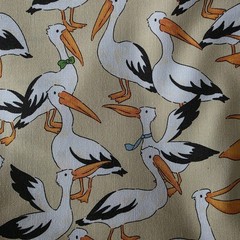 Pelicans on Tan (Some w/ Neck Ties!) – So Cute! From Japan, Cotton Shirting