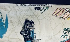 VTG Novelty Antique Cars Tossed on Map Detail by Princess Fabric # 309 BTHY