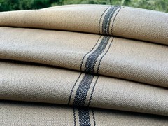 Grain Sack Fabric by the Yard, Ticking Fabric, Black Stripes on Brown Beige