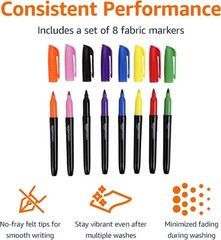 Amazon Basics Fabric Markers, Assorted Colors, 1 Count (Pack of 8),