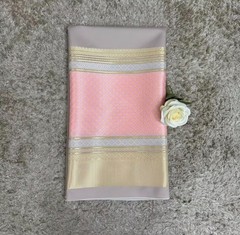 Thai Silk Cotton Blend Fabric Gray Pink Gold Brocade 100x180cm Handmade New