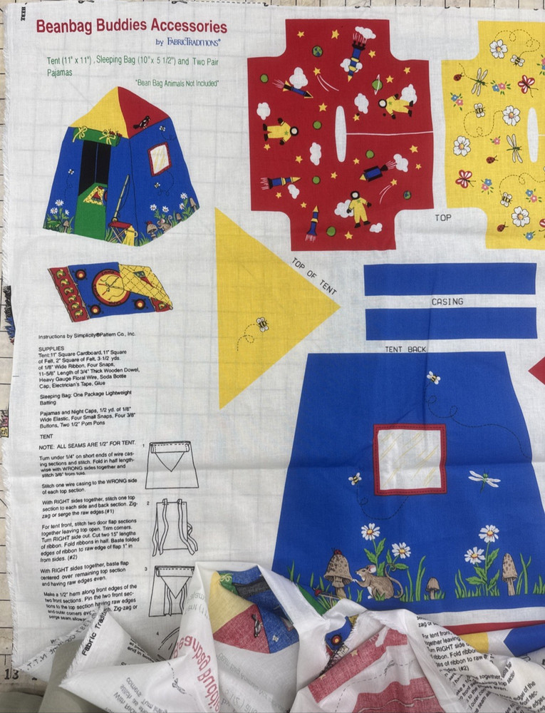 VTG 90s Beanbag Buddies Accessories Craft Panel Tent Fabric Traditions #51
