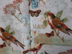 Floral Fabric Brown Multi Bird Butterfly Stamp on Tan Cotton Fabric SBTYx44