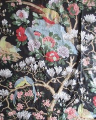 Rockbird GP & J Baker England Cotton Chintz Fabric Birds Floral 61×51 RARE 80’s