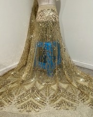 Gold Beaded Sequins Embroidery Lace Fabric 50” Width By The Yard