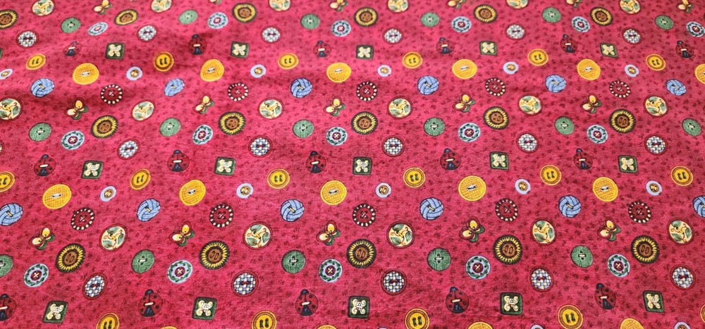 Colorful Sewing Buttons on Burgundy Debbie Mumm MMFab Inc Fabric HTF OOP BTHY